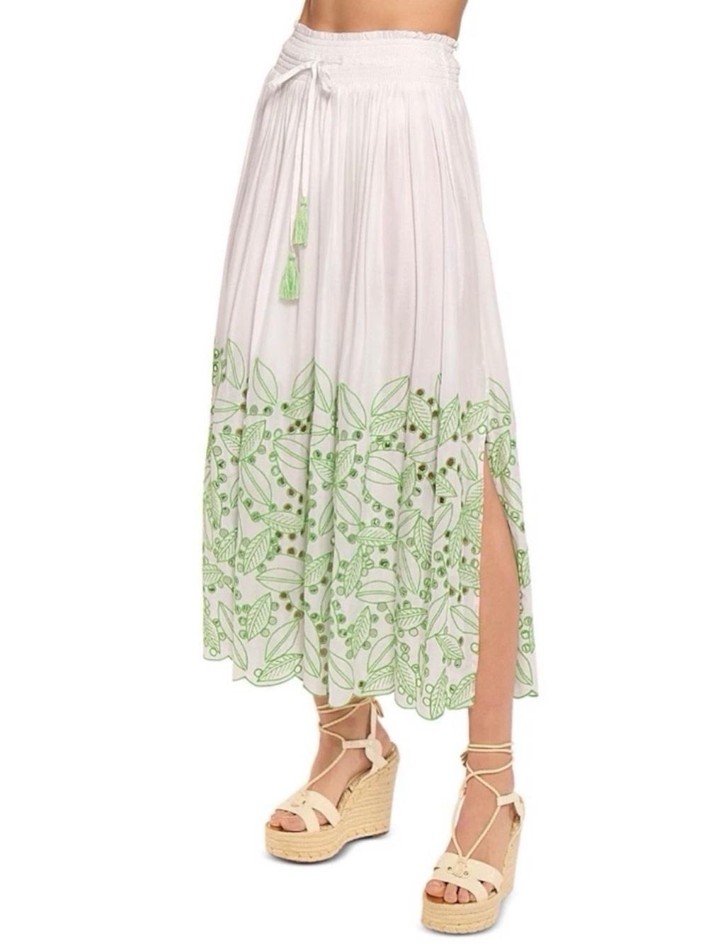 Ramy Brook Jenning Skirt Swim Cover-up, White/Palm Green, Small, MSRP $285